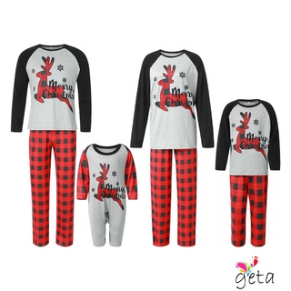 Ljw-matching pijamas de navidad familiar, manga larga letra alce raglán Tops + pantalones cuadros conjunto