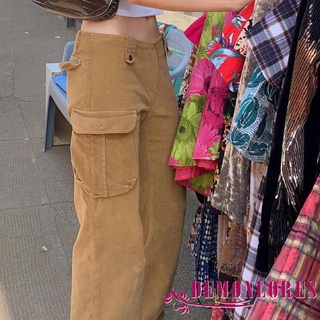 Demq-pantalones de pana de pierna ancha para mujer, Color sólido, sueltos, con bolsillos de solapa (4)