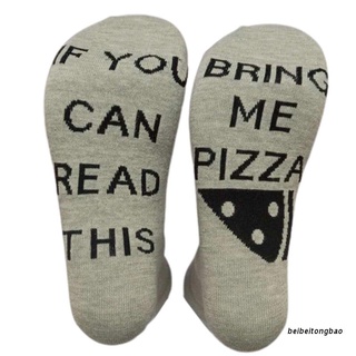 beibeitongbao Men Women Couple Novelty Funny Saying Crew Socks If You Can Read This Bring Me Pizza Letters Printed Cotton Mid Tube Hosiery Crazy Gifts