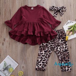 Rtoddler niño niña niña leopardo traje ropa camiseta Top vestido+pantalones largos conjunto
