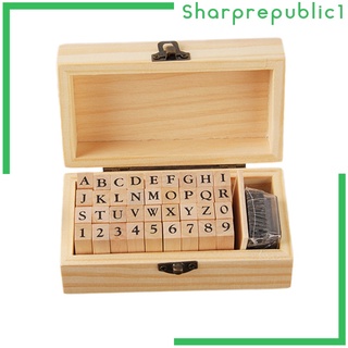 [shpre1] 36 piezas de goma de letras de sello alfabeto caja de madera conjunto de letras verticales