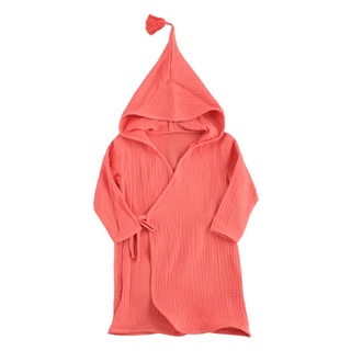 Hopeyep - bata de baño de algodón burbuja de manga larga para niños, albornoz con capucha de encaje de Color sólido, trajes de baño para el hogar