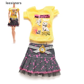leesisters 2 unids/set moda camiseta falda para barbies lindo muñeca tela con pasta mágica cl (1)