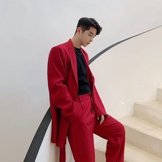 Hombres tendencia noche tienda guapo rojo de manga larga traje abrigo personalizado suelto serpentinas decoración traje de juventud