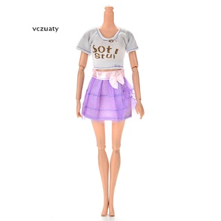 vczuaty 2 unids/set moda blanco camiseta púrpura vestido para 11" barbies muñeca cl