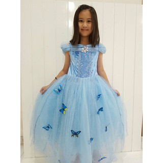 Azul cenicienta vestido de princesa disfraz de manga corta