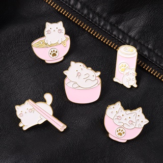5 Styles Cartoon Animal Enamel Pin Cat Cup Pin Cat Bowl Pin Cute Badge Brooch Lapel Pin Gift for Friend (9)