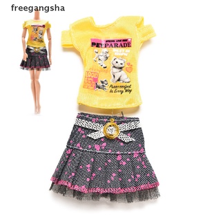 [rfe] 2 unids/set moda camiseta falda para barbies lindo muñeca tela con pasta mágica fvxh