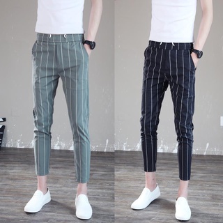 Social Spirit Guy pantalones casuales masculinos versión coreana de auto-cultivo de nueve puntos pies pantalones de moda tendencia Vertical rayas pantalones de verano