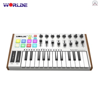 Worlde TUNA MINI controlador de teclado MIDI ultraportátil de 25 teclas USB 8 RGB retroiluminado con conector de Pedal mm
