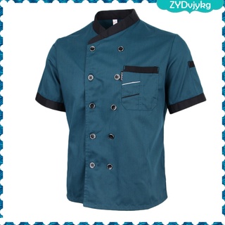 Professional Women\\\'s Mens Chef Jacket Coat Cafe Hotel Kitchen Work Short Sleeve Waiter Waitress Uniform M - 2XL