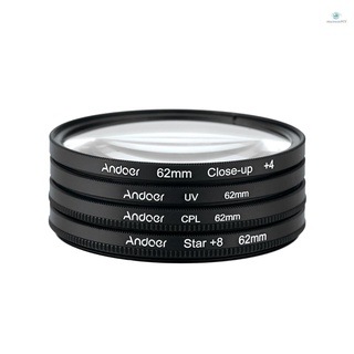 Muswanna Andoer 62mm UV + CPL + Close-Up + 4 + Star Filtro De 8 Puntos Circular Polarizador Macro Con Bolsa Para Cámara Pentax DSLR