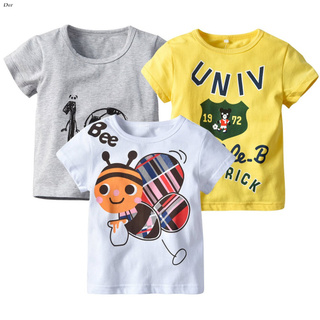 3 pzs Camiseta De verano con estampado De dibujos animados redondo Manga corta transpirable suave Para niños (1)