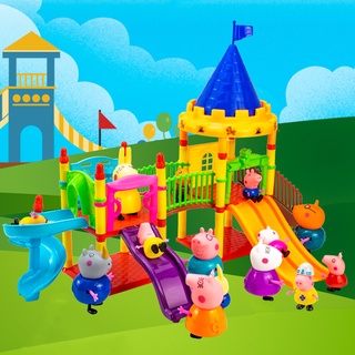 Peppa Pig Joy Castle Slide Set de juguete de fiesta familiar figuras de acción muñeca niños ensamblando juguetes regalos de cumpleaños (1)