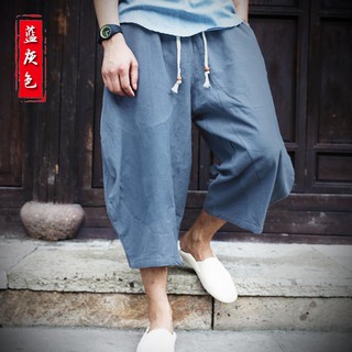 Verano de algodón lino Casual suelto moda tobillo transpirable más el tamaño de los hombres pantalones