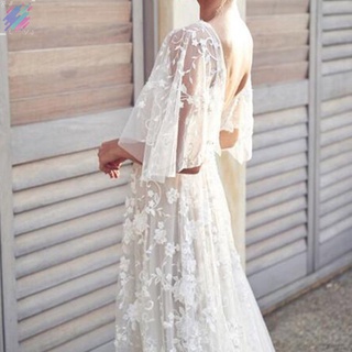playa vestido de novia blanco vestidos de novia de encaje apliques tren casual cuello v vestido (6)