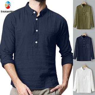Camisa de los hombres con bolsillo de la moda solapa de manga larga suelta ajuste camisa de bolsillo suave