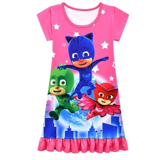 PJ MASKS Los niños de la nueva moda camisón pijamas pequeño héroe PJ máscaras ropa de los niños de manga corta volantes vestido