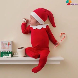 cheriwe navidad foto traje de tres piezas bebé navidad tema rojo mameluco traje de foto traje cheriwe