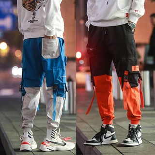 2021 primavera Hip Hop hombre Joggers pantalones de moda Casual masculino harén pantalones de carga Multi-bolsillo cintas hombre pantalones de chándal Streetwear (1)