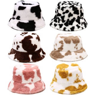 Biyingwuhan nuevo patrón de vaca pescador sombrero mujer impresión coreana moda felpa gruesa caliente cuenca sombrero red sombrero marea (5)