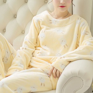 Pijama de manga larga para mujer conjunto grueso cálido de franela traje de dibujos animados animales ropa de dormir (8)