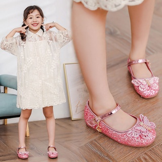 Los niños zapatos de cuero plano de suela suave zapatos delgados zapatos de princesa para las niñas nuevo otoño zapatos brillantes plata etapa danza noche zapatos de fiesta (7)