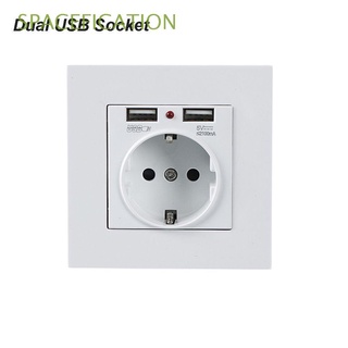 SPACEFICATION 2.1A New Wall Charger White Power Outlet Adapter Dual USB Port Panel Switch Professional High Quality EU Socket