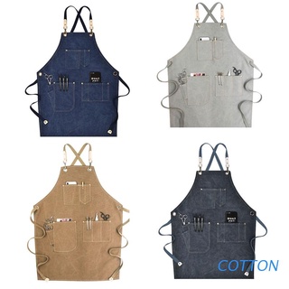 COTTON Chef Apron Cotton Canvas Cross Back Adjustable Apron with Pockets for Women and Men, Kitchen Cooking Baking Bib Apron, A