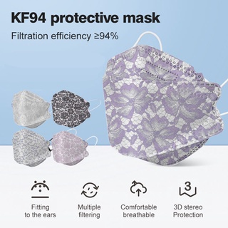 ❥ 10Pcs Corea KF94 Máscara Patrón De Encaje Para Adultos , Anti-Niebla Antiadherente Lápiz Labial Mascarilla Con Válvula , Gafas Cómodas Y Transpirables