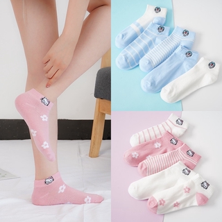 5 pares de mujeres niños Doraemon tobillo calcetines niñas Kawaii Hello-Kitty bordado calcetines de algodón lindo lindo Kawaii calcetines de dibujos animados (1)