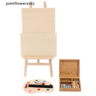jfcl 1:12 casa de muñecas miniatura artista caballete paleta pigmento caja modelo accesorios cielo