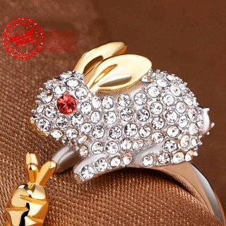 Lindo anillo De Dedo con colgante De conejo con cristales De apertura ajustable Para mujer N8U0