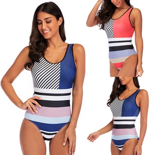 Neiyiya❀ Women Sexy Irregular Stripe Print Swimwear Beachwear Siamese Swimsuit Bikini SHEIN