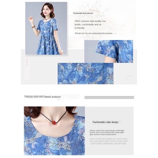 Maijed mujeres lino algodón manga corta vestido más tamaño estilo Floral suelto cintura delgada vestidos (8)