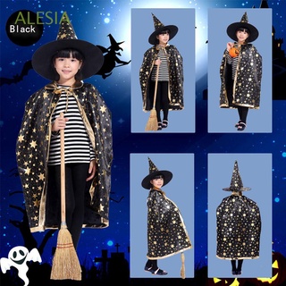 ALESIA Children Halloween Cloak Witch Performance Costumes Cosplay Cloak Cloak Hat Sets Stars Cloak Costumes Halloween Caps Cosplay Show Costumes/Multicolor