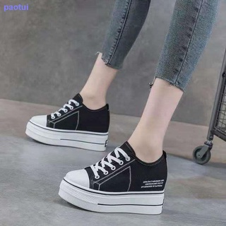 Zapatillas de las mujeres s verano transpirable esponja pastel de fondo grueso sin tacón blanco zapatos aumentado 7CM Baotou Lazy Half Drag zapatos de lona