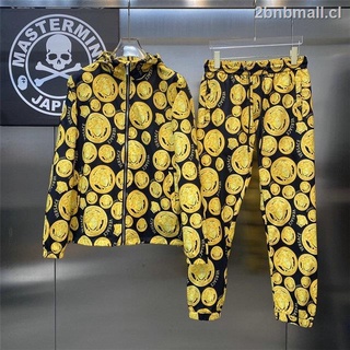 (2pcs) VERSACE men casual street-style sport hooded jacket + sweatpant Handsome high quality yellow zipper pants