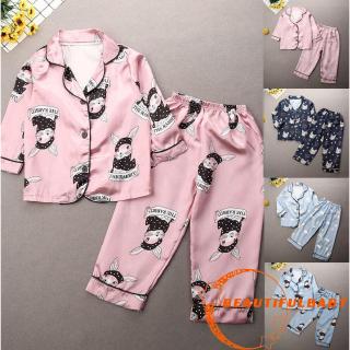 juego de pijamas de seda de satén de manga larga para niños, ropa de dormir, ropa de dormir