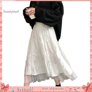 bsq_fashion mujer una línea plisada tul elástico cintura alta fiesta larga maxi falda