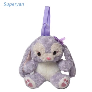 Supe Kids Girls mochila Kawaii de dibujos animados morado conejo conejo peluche juguete bolsa de peluche con correa ajustable almohada mullida