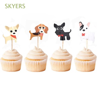 SKYERS Cartoon Cake Toppers Puppy Cupcake Topper Cupcake Picks Jungle Safari Animal 24Pcs Cake Decorations Dogs for Kids Birthday Party Supplies