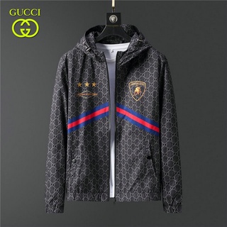 #HOT SELL# GUCCI men casual fashion black brown bomber jacket Handsome men autumn spring high quality zipper sport outdoor hooded jacket coat