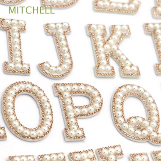 mitchell crafts parches de letras apliques de ropa bordado parches de perla blanca costura diy brillo para tela alfabeto bordado ropa tela de costura