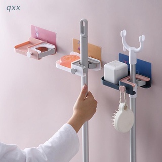 Qx - Clip multifuncional para fregona, montado en la pared, con gancho de estante autoadhesivo, soporte para escoba, cocina, baño, organizador