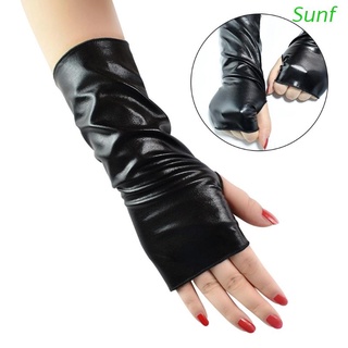 Sunf guantes cortos de cuero sintético brillante Punk para mujer/disfraz Hip Hop sin Dedos para fiesta de medio Dedo