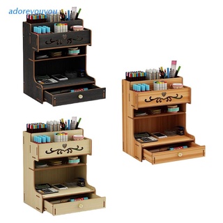 Ador - soporte de madera para bolígrafos con cajón multifuncional, escritorio, papelería, hogar, oficina, arte, suministros organizador