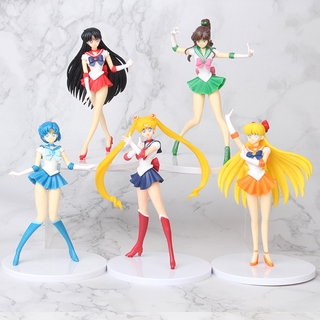 5 Pçs / set Sailor Moon Figuras De Ação Modelos Figuras De Sailor Moon 18 cm Mercury Mars Jupiter Venus Bolo Topper Decoração Crianças Boneca Brinquedos