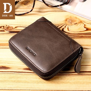 DIDE 2022 Genuine Leather Men Wallet Coin Purse Zipper Wallets Men Purses Coin Card Holder Luxury Wallet Male Bag Coffee