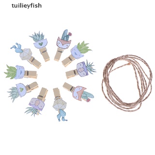 tuilieyfish 10 piezas clip de madera de cactus clip de madera de boda lindo clip de pared de fotos cl